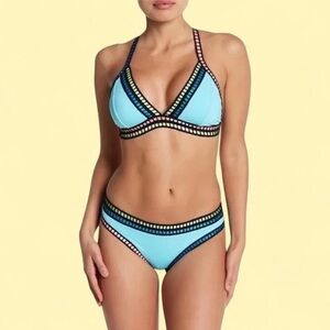 La Blanca Blue Bikini With Geometric Threading Accents